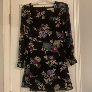 Loft 0P black dress, floral print